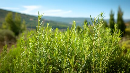 Obraz premium rosemary field dense bushes image
