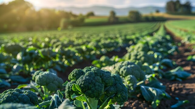 A field with rows broccoli