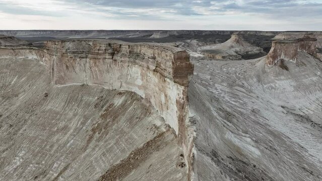 The whole western part of the Ustyurt Plateau is indented by ravines, canyons, which are difficult to move and easy to get lost. Ustyurt Plateau, Mangystau region, Kazakhstan.