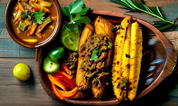 Top view of Hallacas Venezuelan festive dish filled with shredded, Ai Generated