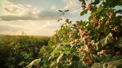 Fototapeta premium hazelnut field dense bushes