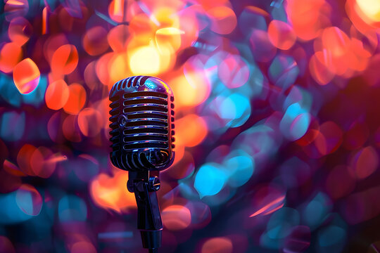 Abstract design poster for a karaoke microphone event. Open mic festival poster, singer party poster, night show poster, or comedy club poster.