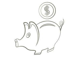 Piggy Bank. Vector illustration in outline style.