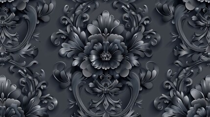 Stylish contemporary seamless design on a dark backdrop Repeat raster backdrop Baroque and damask wallpaper with seamless flower motif
