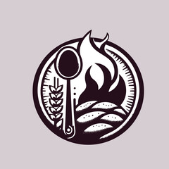 wheat design forks and spoons full of sparkles with illustrations of burning flames, creative designs