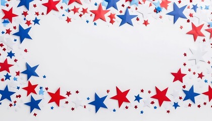 Fototapeta premium 4th of July American Independence Day. Happy Independence Day. Red, blue and white star confetti, paper decorations on white background created with generative ai.