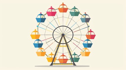 Fototapeta premium Flat design of a Ferris wheel with colorful cabins