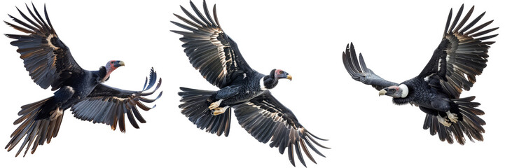 Three andrean condor birds flying in the sky