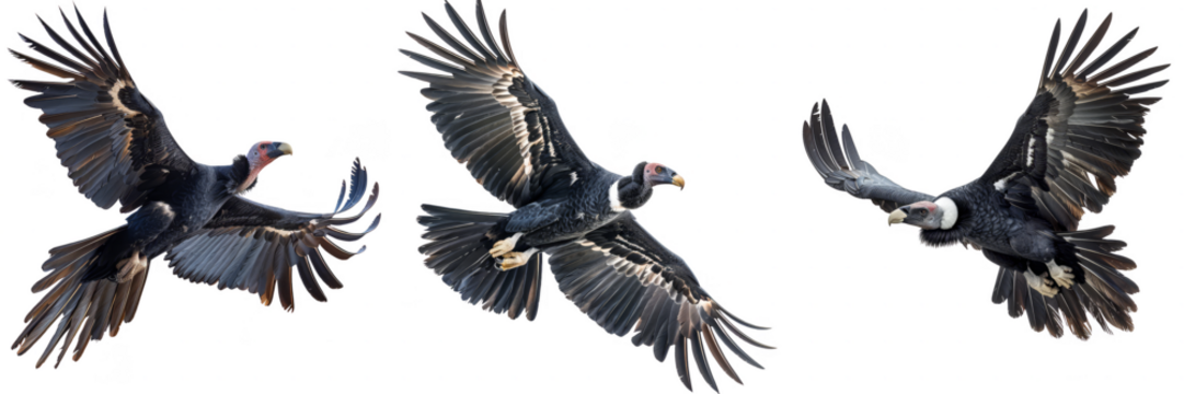 Three andrean condor birds flying in the sky