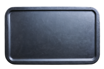 A black stone baking tray isolated, clear of any food, perfect for culinary presentations on a white background in png, transparent format