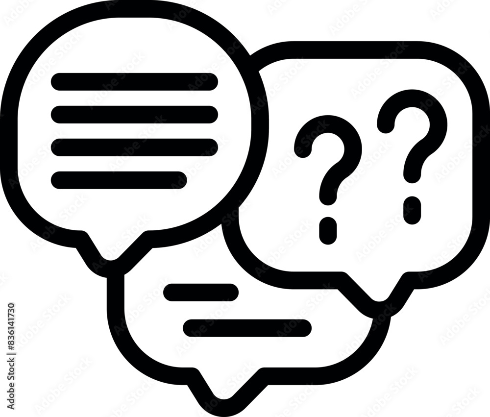 Poster black and white icon featuring chat bubbles with question marks and lines for text