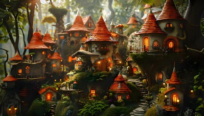 Obraz premium elves or gnome village in fantasy land, fantasy theme