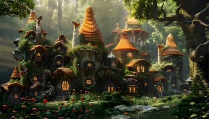 Fototapeta premium elves or gnome village in fantasy land, fantasy theme