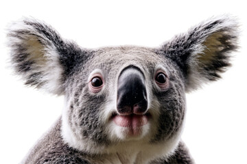 Naklejka premium A detailed close-up shot of a koala's face on a transparent, white background, png, highlighting wildlife