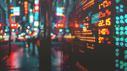 Vibrant Stock Market Display in Urban Nightlife.