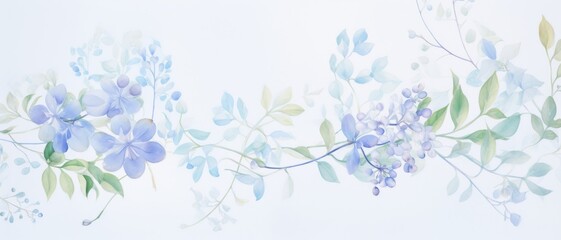 Elegant watercolor floral arrangement in soft pastel hues of blue and green, featuring delicate flowers and foliage perfect for a serene background.