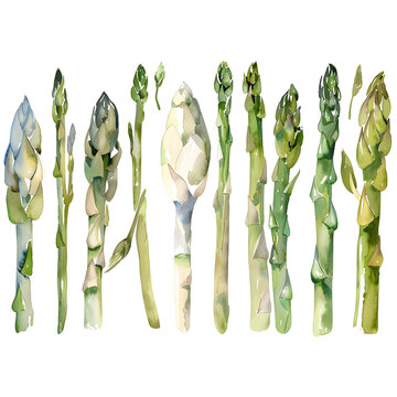 Set Asparagus on a white background watercolor hand drawing 