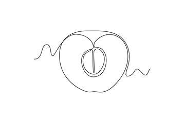 Obraz premium Continuous one line drawing slice of healthy organic freshness red cherries for orchard logo identity. Fresh fruitage concept for fruit garden icon. Single line draw design vector graphic illustration