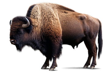 A majestic American bison isolated with a transparent, white background, png, makes a powerful image