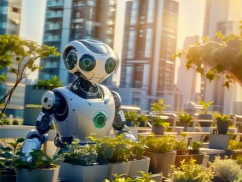 Robots and vegetable gardens on tall buildings