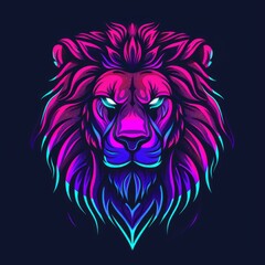 Art illustration of an lion mascot in vivid neon colors