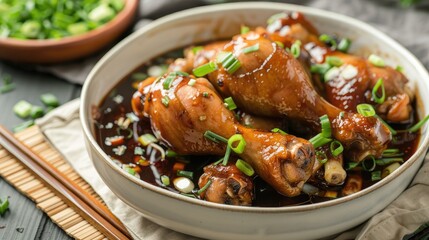 Fototapeta premium Chicken drumsticks cooked in soy sauce steamed