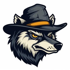 Wolf mascot with black hat illustration