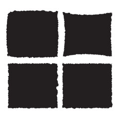 Torn paper frames with rough edges vector set. Black square shapes with ripped jagged borders on white background. Vintage grunge boxes for collage, text, banner, sticker design. Retro photo objects