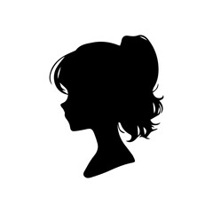 Woman head silhouette, face profile, vignette. Hand drawn illustration, isolated on white background. Design for invitation, greeting card, vintage style