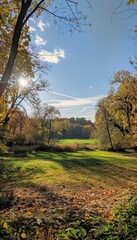 Fototapeta premium Sunny day in autumn. charming landscape panorama of rural idyll in the countryside