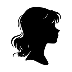 Woman head silhouette, face profile, vignette. Hand drawn illustration, isolated on white background. Design for invitation, greeting card, vintage style