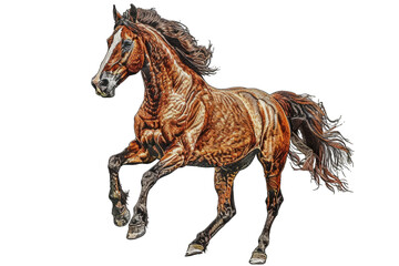 Watercolor painting of a rearing brown horse on transparent background. Hand-drawn art for design and print.