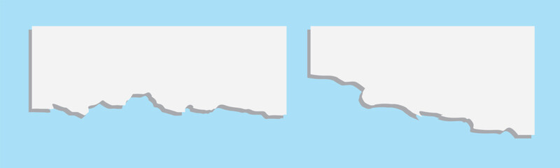 Collection of torn paper pieces. Black square frames with Irregular edges.Set of silhouettes of ripped rectangular shapes. Piece of grunge collage stickers.