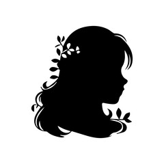 Woman head silhouette, face profile, vignette. Hand drawn illustration, isolated on white background. Design for invitation, greeting card, vintage style