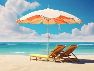 2 sunbeds and parasols at a sand beach