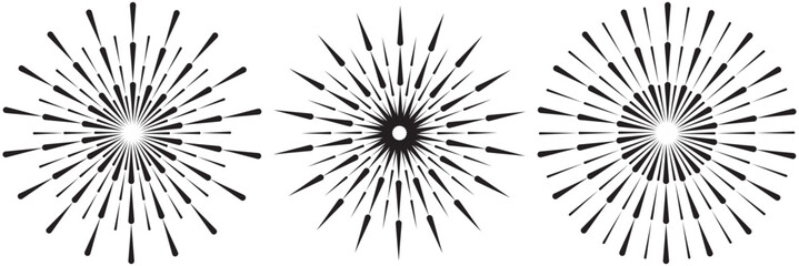 Circle from radial lines as icon or logo. Halftone black design element on white background.