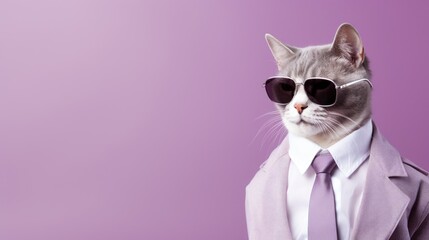 A cool cat wearing sunglasses and a suit and tie.