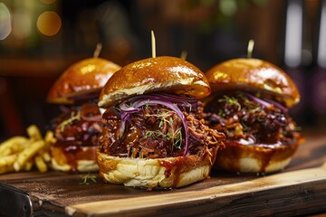 Close up of a pulled pork sandwich