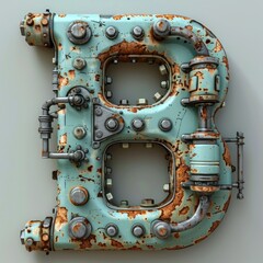 letter B, crafted from rusty metal and pipes, stands as a testament to industrial creativity and ingenuity.