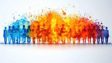 Fototapeta premium A group of watercolor people in different colors.