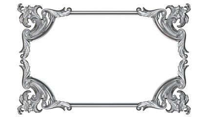 silver frame PNG image clear background, ready to use silver metal frame 