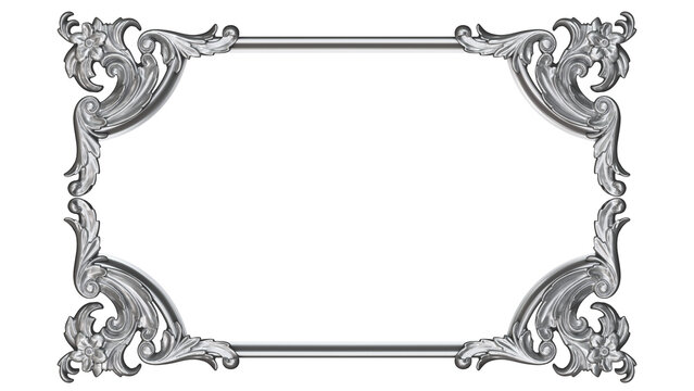 silver frame PNG image clear background, ready to use silver metal frame 