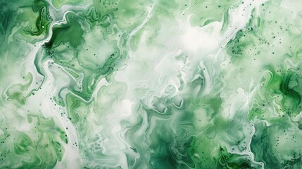 Green design on a gouache painted marble background
