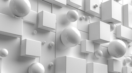 3D rendering of a white background with cubes and spheres