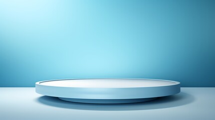 Minimalist blue podium on a blue background with spotlight.