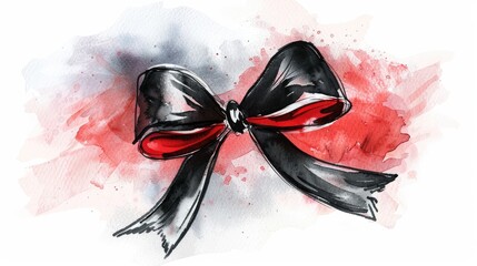 Charming retro clipart featuring a black and red bow in watercolor style perfect for the holiday season