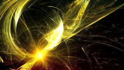 Futuristischer gold gelber Lichteffekt in hell leuchtender Energiestruktur. Geschwindigkeitseffekt....