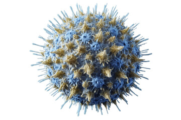 Highly detailed 3D representation of a virus particle isolated on transparent, png, white background, used in medical and scientific concepts