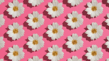 White Daisy Pattern on Pink Background