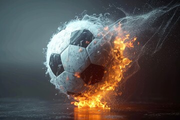 mechanical futuristic soccer ball or football explosion in white and black glossy material with neon burning and glowing details isolated with, Generative AI